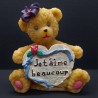 Figurine ourson avec cœur et message amour/amitié peinte en cire d'abeille