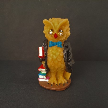 Figurine hibou professeur en cire d'abeille