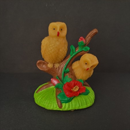 Figurine couple de chouette et arbre  en cire d'abeille