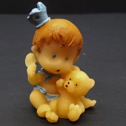 Figurine garçonnet et ours en peluche en cire d'abeille