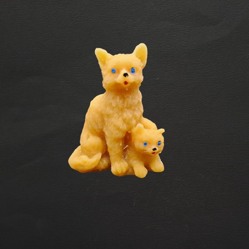 Figurine chat avec son chaton en cire d'abeille