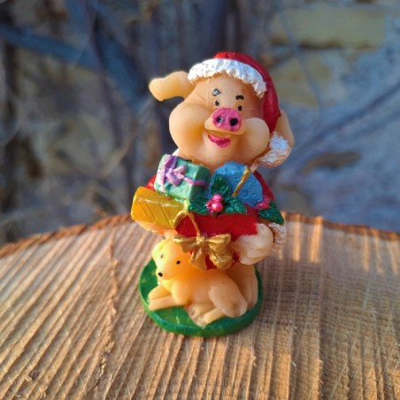 Figurine cochon père Noël en cire d'abeille