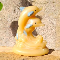 Figurine couple de dauphin en cire d'abeille