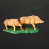 Figurine duo de sangliers peints en cire d'abeille